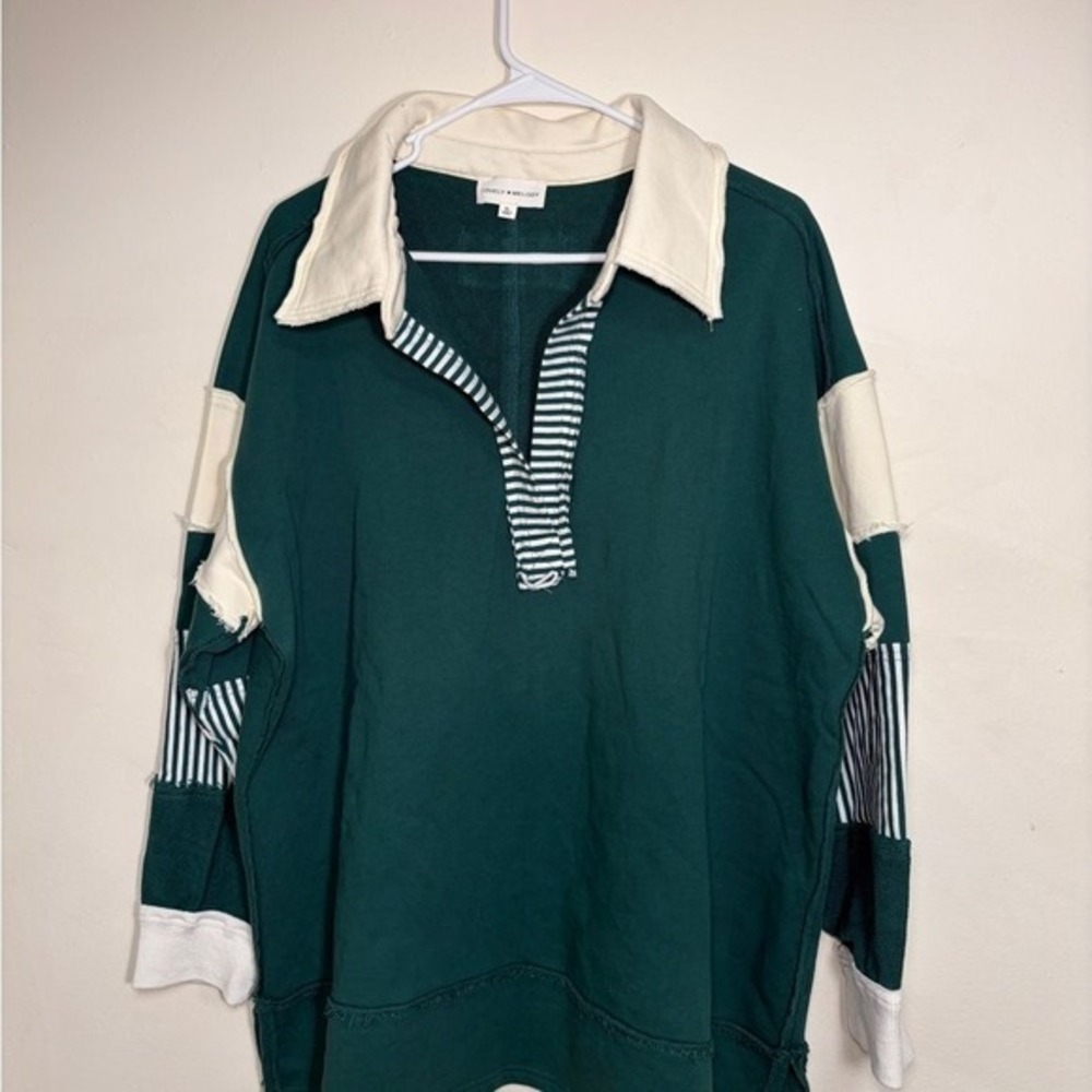 Lovely Melody Women's Oversized Green and White Colorblock Sweatshirt - Size XL